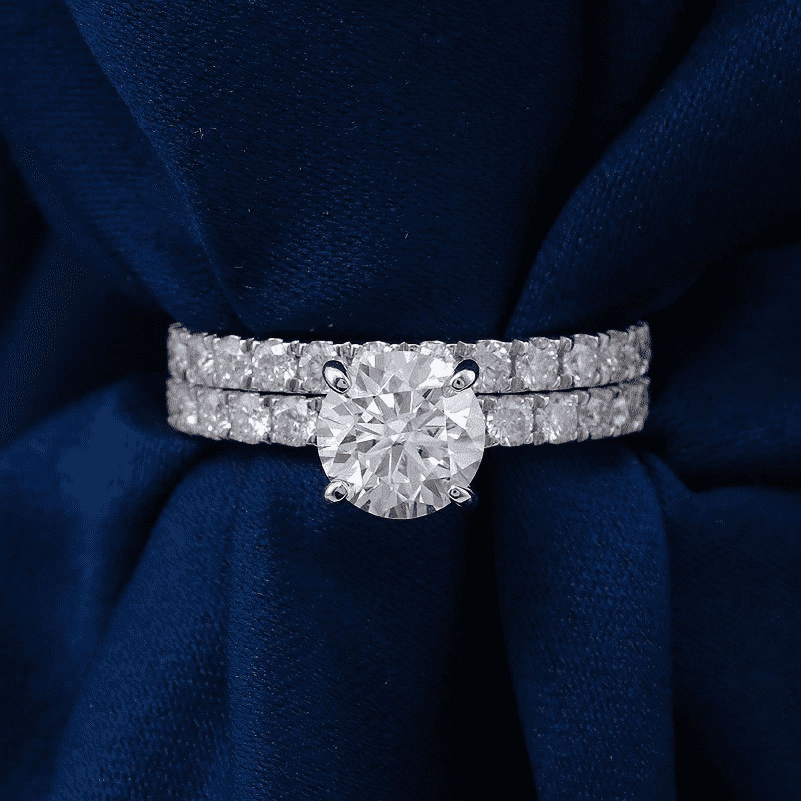Silvago Jewel Brilliant 2.1 Ct Round Cut Lab Created Diamond Bridal Wedding Ring Set - Stamped 14k Silver Ring Set - Simple Bridal Set Rings for Her - Wedding Anniversary Gift Clearance - Ring Set